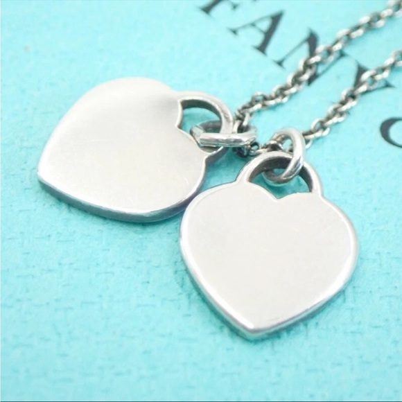 Tiffany & Co 💯% Auth Pink Mini Double Heart 925 Silver Necklace✨w/pouch✨EUC✨ - Picture 2 of 7